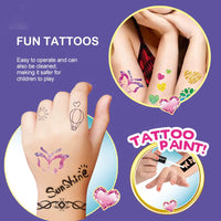 Tattoo Set With Pen Stickers Pretend Play Makeup Fashion Beauty Kit Washable Glitter