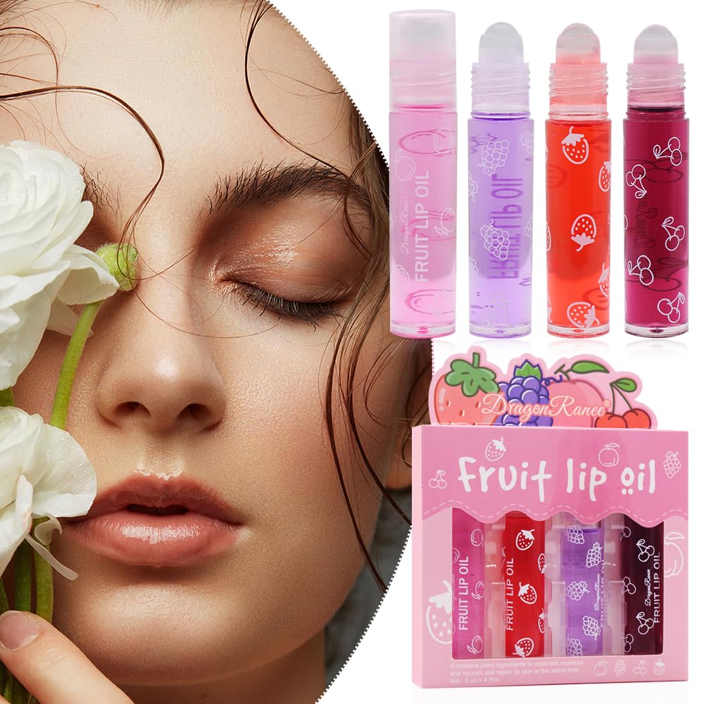 (NET) 4Pcs Roll On Lip Oil Hydrating Lip Gloss Set/805264