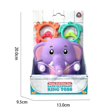 Ring Toss Water Game Soft Rubber Bath Shower Toys Elephant For Baby With 4 Rings