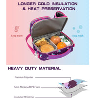 (NET) IvyH Girls Lunch Bag, Insulated Lunch Bag Unicorn Lunch Bag with Shoulder Strap Bottle Holder 3 Compartments PU Cooler Bag for Kids School Picnic Travel Purple / 22049-UP