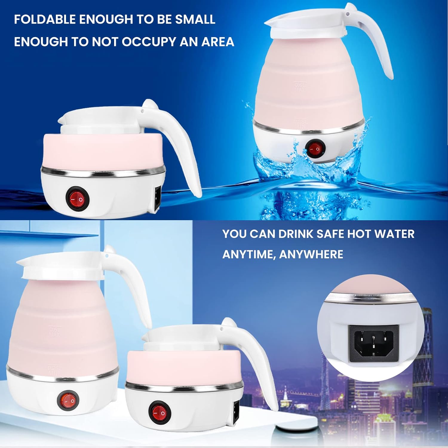 (NET) Portable Silicone Kettle 0.6L