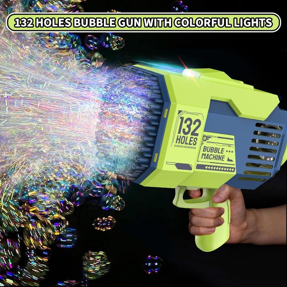 (NET) Bubble Gun 132 Holes Bubble Machine Gun Bubble Blower with Colorful Lights for Kids Adults  Summer Toys