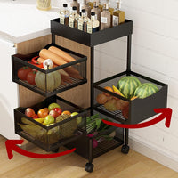 (Net) 4 Layer Square Basket Kitchen Rotating Storage Rack Storage Rack Fruit Vegetables Metal Storage Cages With Wheels Cart