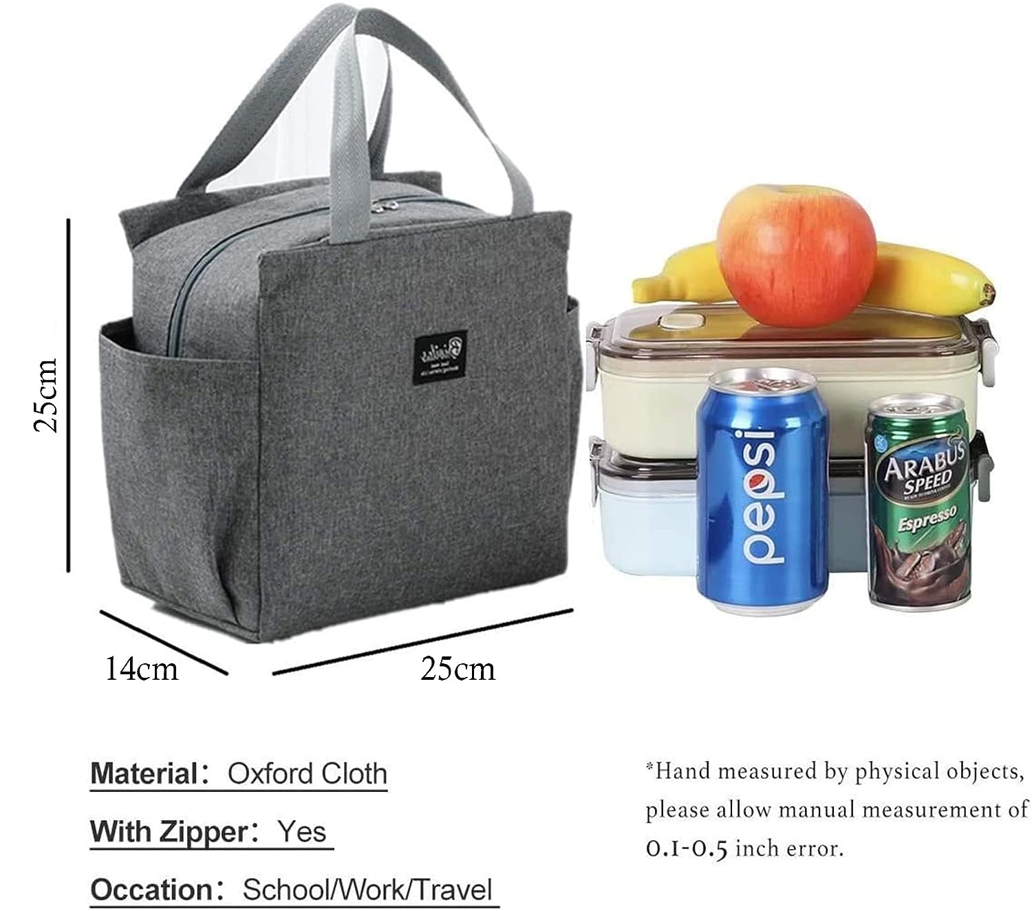 Portable Insulated Lunch Bag with Dual Side Pockets Thermal Lunch Tote Bag for Women Men Adults for Work Picnic School Office