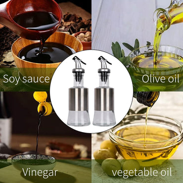 Oil Dispenser Bottle, Premium Glass Stainless Steel Cruet, Oil Pourer Spout,Use in Olive Oil 350ML