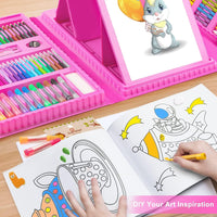 208 pcs Plastic Deluxe Art Set Box & Drawing Kit With Crayons Oil Pastels Colored Pencil