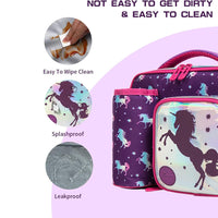 (NET) IvyH Girls Lunch Bag, Insulated Lunch Bag Unicorn Lunch Bag with Shoulder Strap Bottle Holder 3 Compartments PU Cooler Bag for Kids School Picnic Travel Purple / 22049-UP