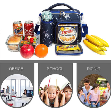 (NET) Astronaut Insulated Lunch Bag With Snack Pocket Bottle Holder Leakproof Reusable / 22049-A