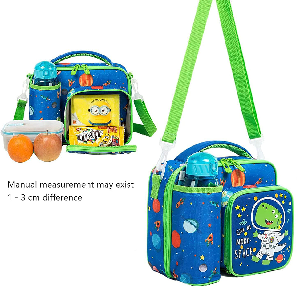 (NET) 22049-D IvyH Insulated Lunch Box for Kids, Reusable, Cute Tote Bag with Bottle Holder for School Recommended for Kids 3 Years and Up, Green Dinosaur, Kids Lunch Bag, Children's Backpack