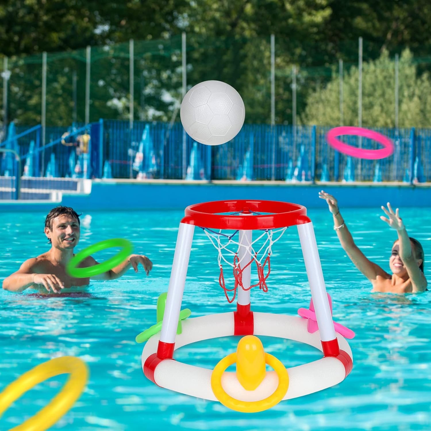 (NET) Swimming Pool Toy for Adults Children Summer Pool Basketball Hoop Toy