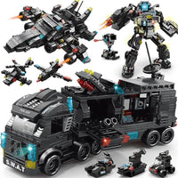 City Swat Special Police Truck Battle Robot Helicopter Army Building Blocks Toys - Unleash Endless Adventures / 408507