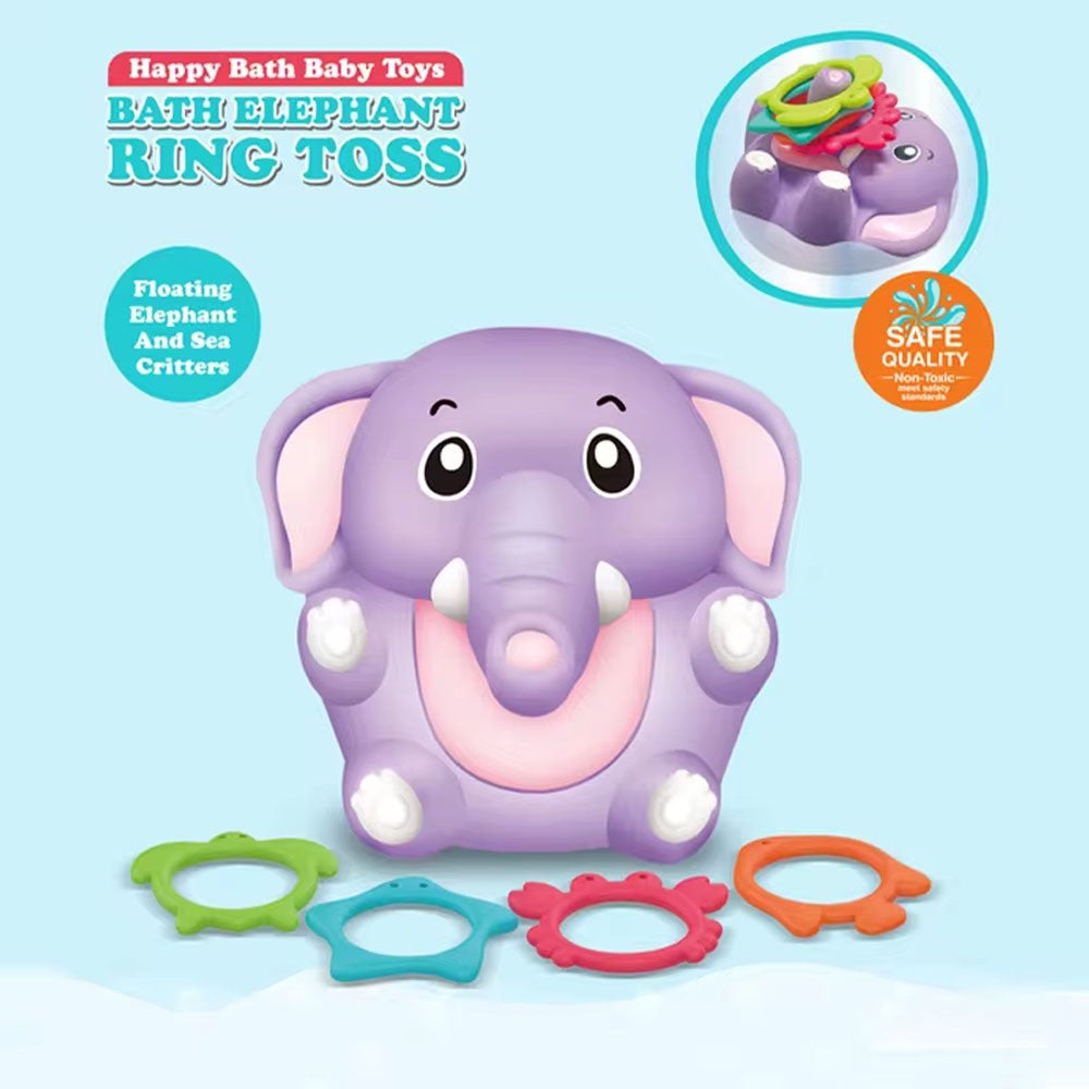 Ring Toss Water Game Soft Rubber Bath Shower Toys Elephant For Baby With 4 Rings