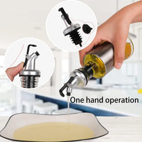 Oil Dispenser Bottle, Premium Glass Stainless Steel Cruet, Oil Pourer Spout,Use in Olive Oil 350ML