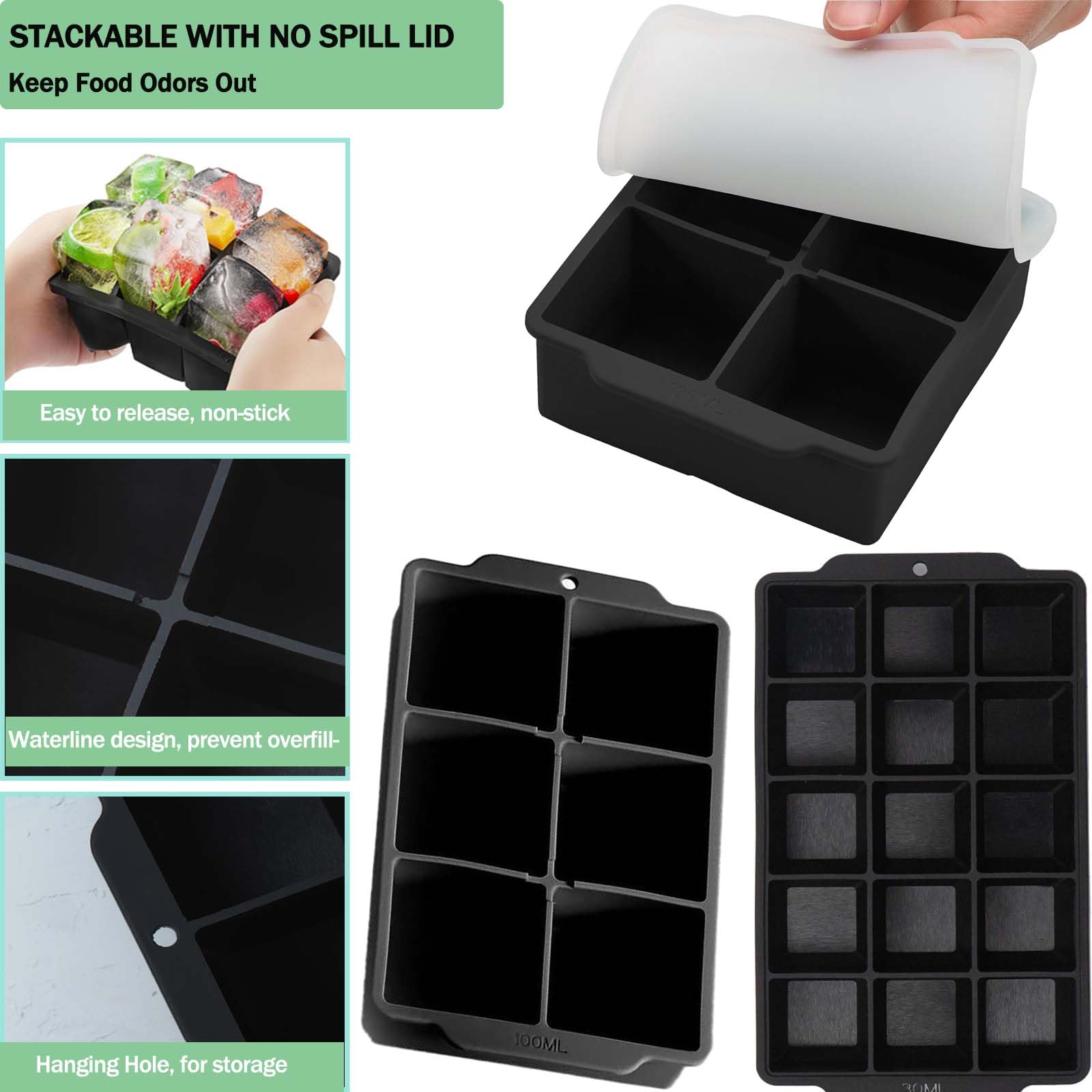 Silicone ice cube tray for 6 ice cubes