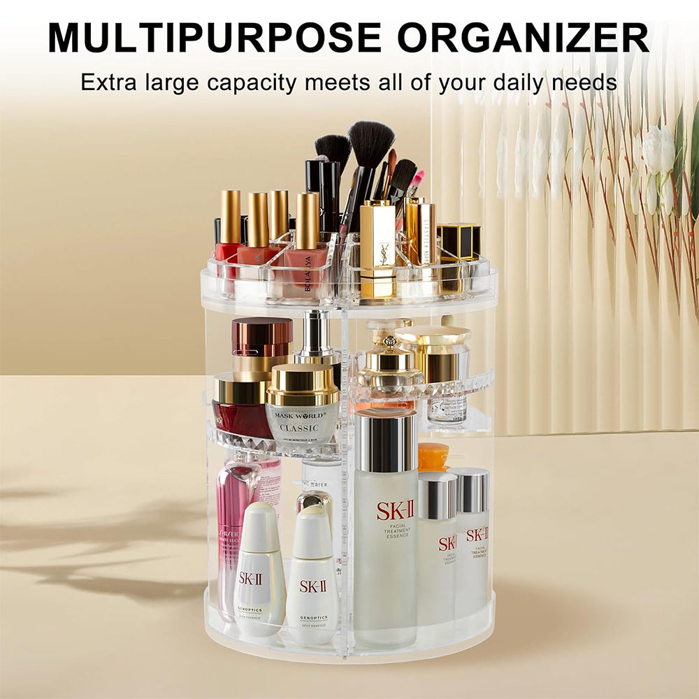 Makeup organizer 360 Degree Rotating Adjustable Display Box Suitable For Jewelry Makeup Brushes Lipsticks And More Clear Transparent
