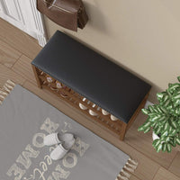 (Net)3-Tier Bamboo Shoe Rack Bench with Leather Seat - Your Stylish and Eco-Friendly Shoe Storage Solution / 003883
