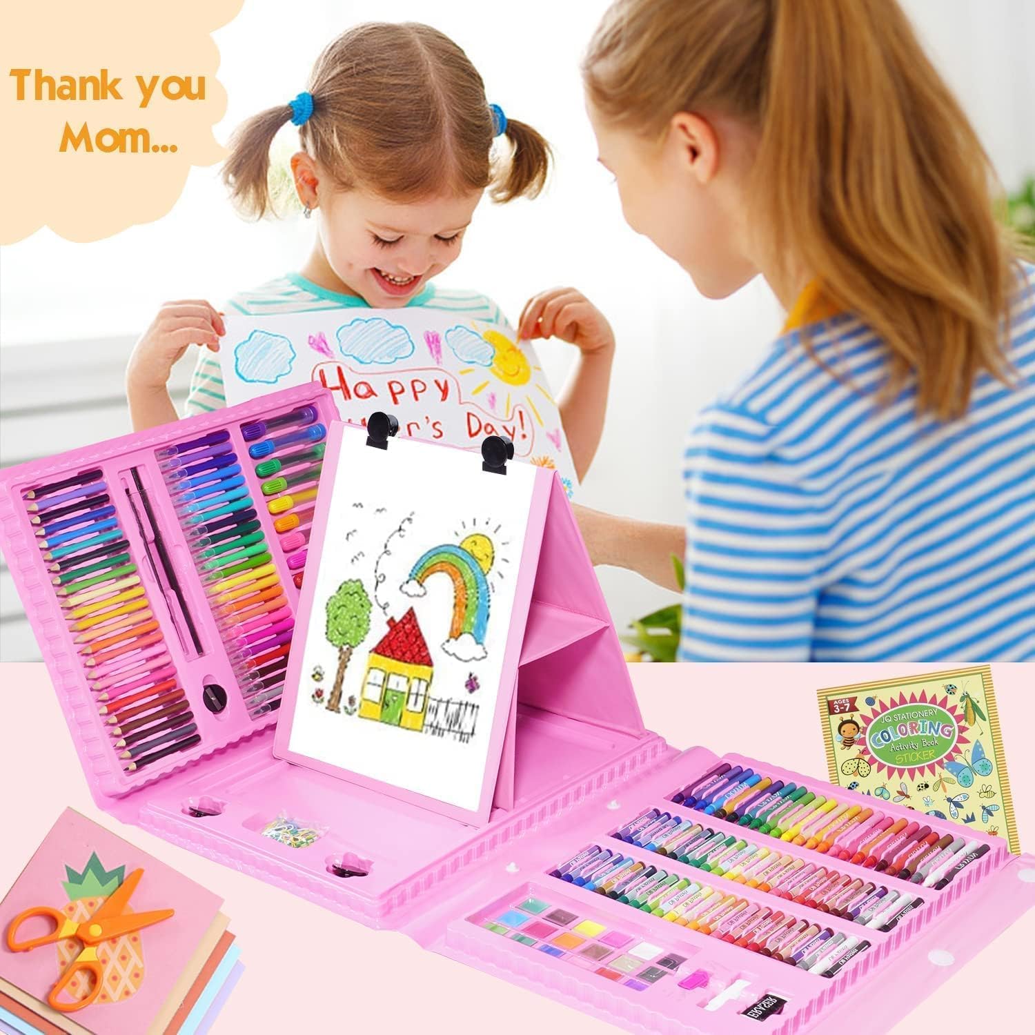 208 pcs Plastic Deluxe Art Set Box & Drawing Kit With Crayons Oil Pastels Colored Pencil