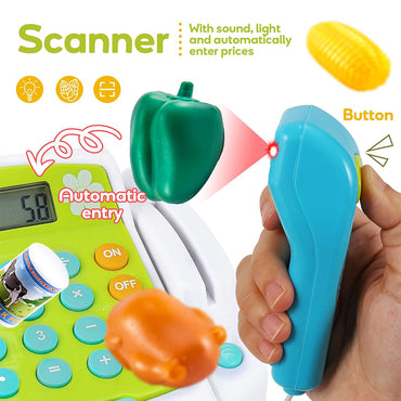 Cash Register with Microphone, Play Money, Pretend Role Play Shopping Food Toys