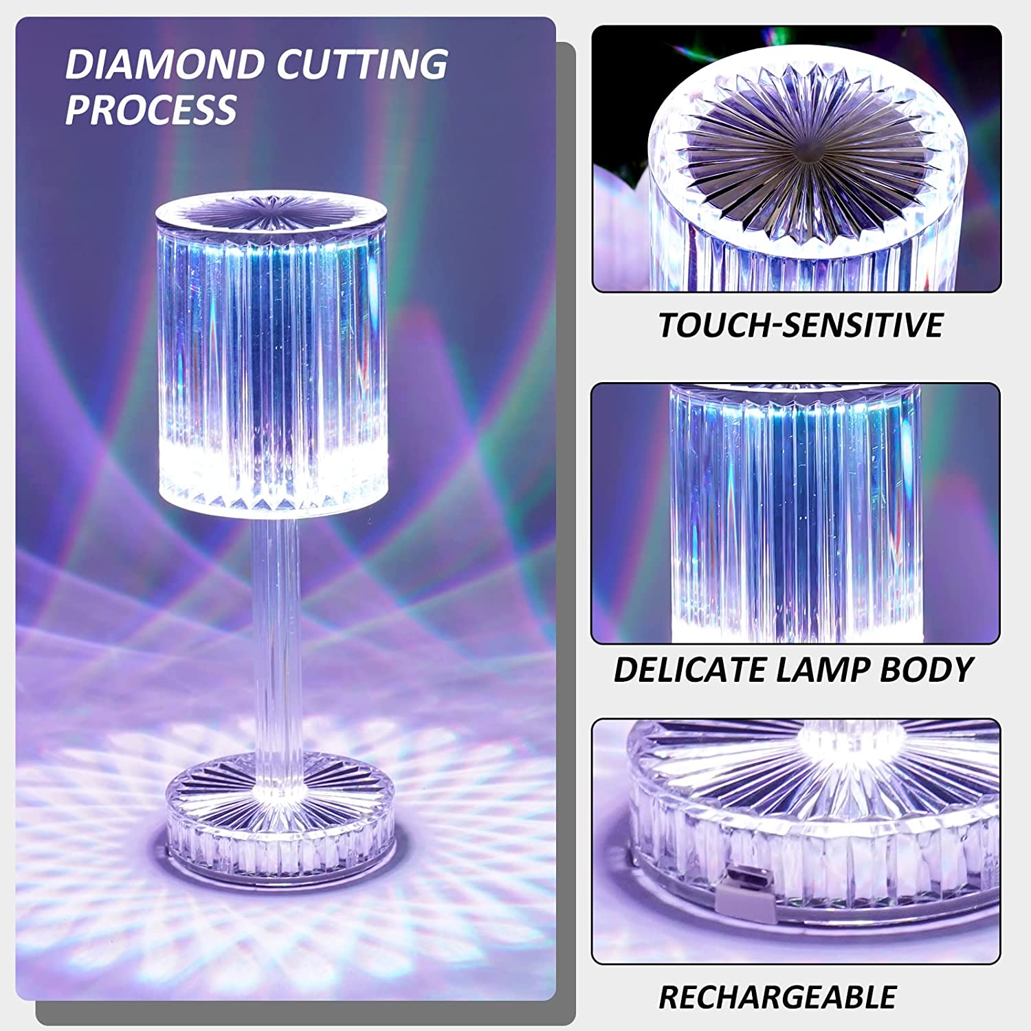(NET) Crystal Lamp16 Color Changing Touch Lamp Rechargeable Diamond Table Lamp for Bedroom Living Room / 473248