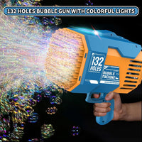 (NET) Bubble Gun 132 Holes Bubble Machine Gun Bubble Blower with Colorful Lights for Kids Adults  Summer Toys