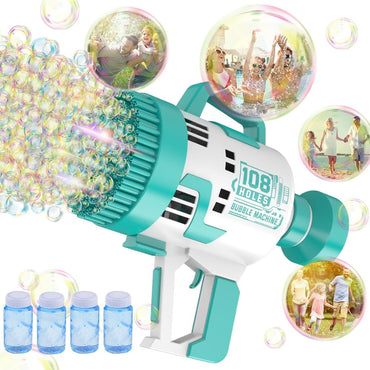 (NET) Bubble Gun 108 Holes Bubble Machine Gun Bubble Blower with Colorful Lights for Kids Adults  Summer Toys