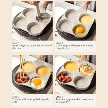 4 Hole Nonstick Egg Hamburger Frying Pan, Versatile Mini Omelette Pan with Handle, Pancake Pan,Easy Release, Easy Cleaning,Perfect for Home Cooking