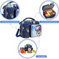 (NET) Astronaut Insulated Lunch Bag With Snack Pocket Bottle Holder Leakproof Reusable / 22049-A