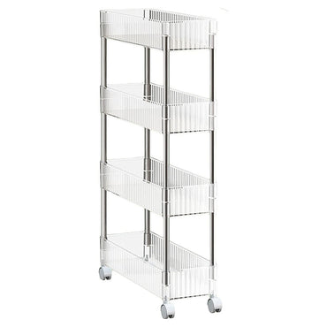 (Net) Transparent Acrylic Bookshelf Floor Standing Shelf Rack Movable with Wheels Snack Cart Sundries Organizing Holders With 4 Layers / 842311 / 8661-4