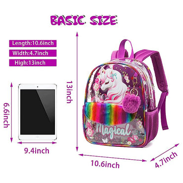 (NET) MOHCO Clear Kids Backpack 13 inch Transparent Toddlers Backpack See Through Preschool Bag with Lunch Bag and Pencil Case / 131004-3