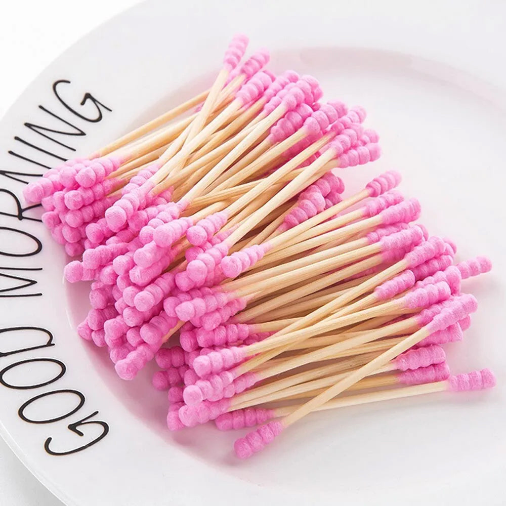 (NET)  100Pcs Double Head Disposable Makeup Cotton Swab