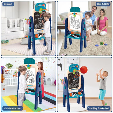 (Net) Multifunctional Double-Sided Basketball Hoop Learning Magnetic Writing And Drawing Board Table For Kids