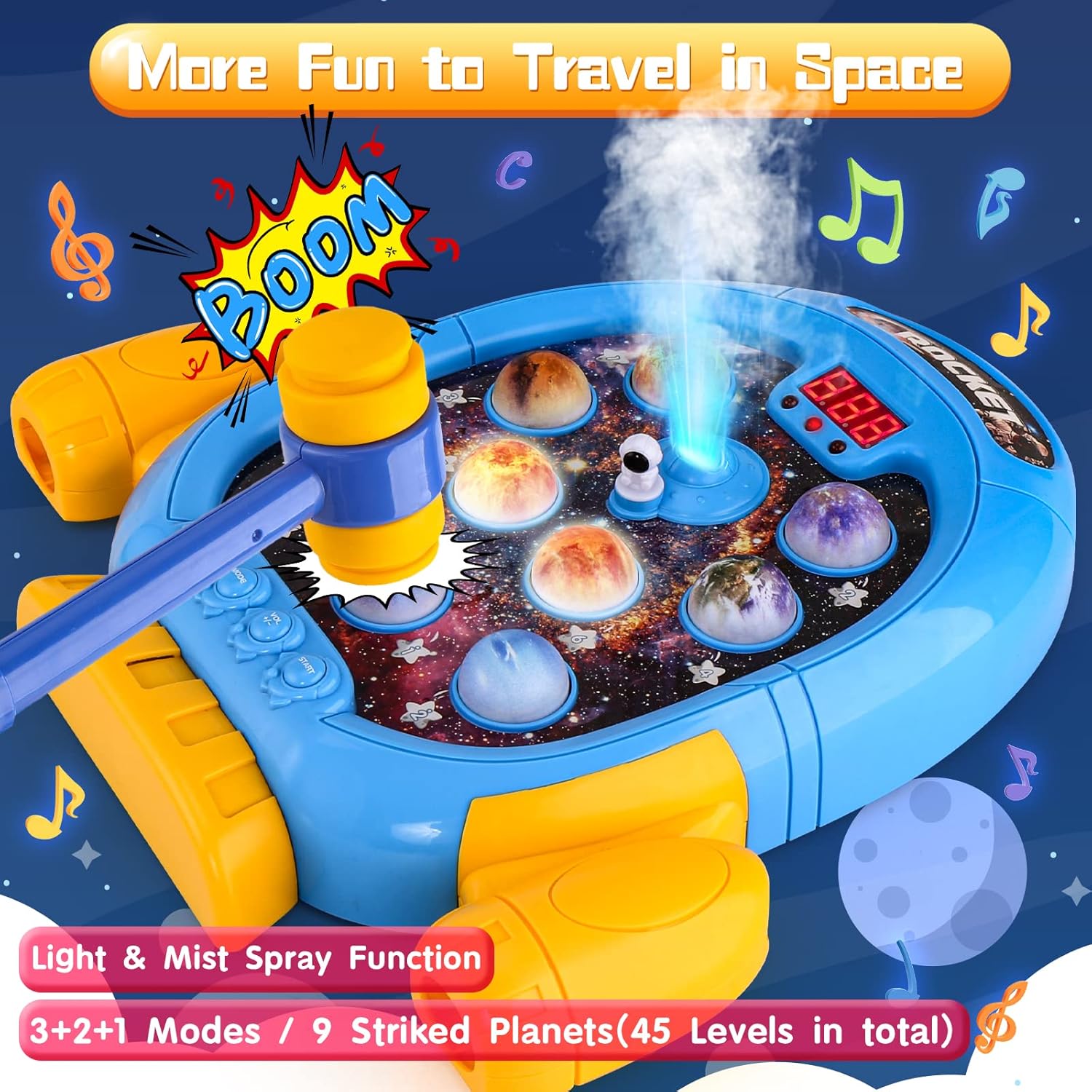 (NET) Space Planet Toys Whack A Mole Game for Toddlers