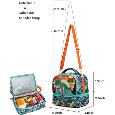 (NET) MOHCO Kids Lunch Bag Insulated Bento Cooler Bag Two compartments Cooler for Boys and Girls with Adjustable Strap Travel Lunch Tote