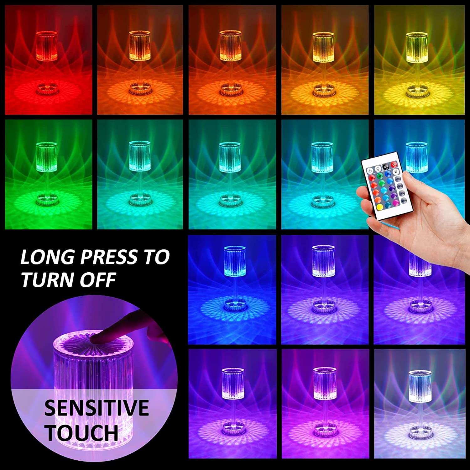 (NET) Crystal Lamp16 Color Changing Touch Lamp Rechargeable Diamond Table Lamp for Bedroom Living Room / 473248