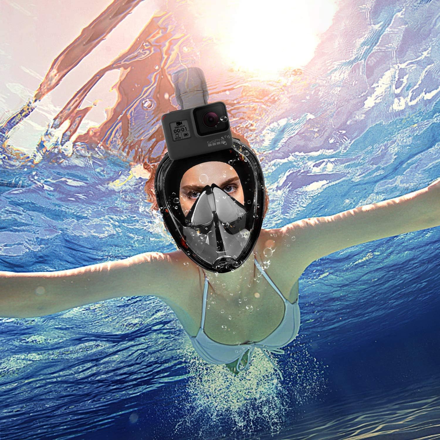 (Net) Overa Full Face 180° Snorkeling Mask Wide View Area Portable Snorkel Mask