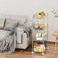 (Net) Transparent Acrylic Bookshelf Floor Standing Shelf Rack Movable with Wheels Snack Cart Sundries Organizing Holders With 4 Layers / 842311 / 8661-4