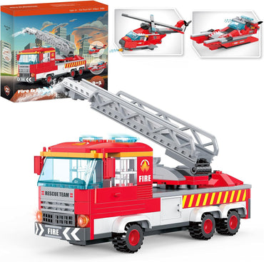 Fire Station Model Building Blocks Truck Helicopter