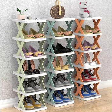 6 layer Stackable Shoe Storage Box Entryway Shelf Box Plastic Shoe Cabinet Space Saver