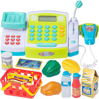 Cash Register with Microphone, Play Money, Pretend Role Play Shopping Food Toys