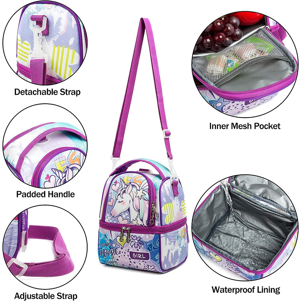 (NET) MOHCO Kids Lunch Bag Insulated Cooler Bento Bag with Two Compartments  School Travel Lunch Tote / 20230319A