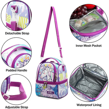 (NET) MOHCO Kids Lunch Bag Insulated Cooler Bento Bag with Two Compartments  School Travel Lunch Tote / 20230319A