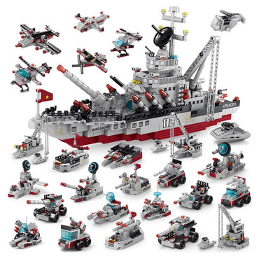 Compatible with Lego Military Missile Destroyer Warship Cruiser Model Building Block Helicopter Ship Building Block Set Military Children Educational Toys