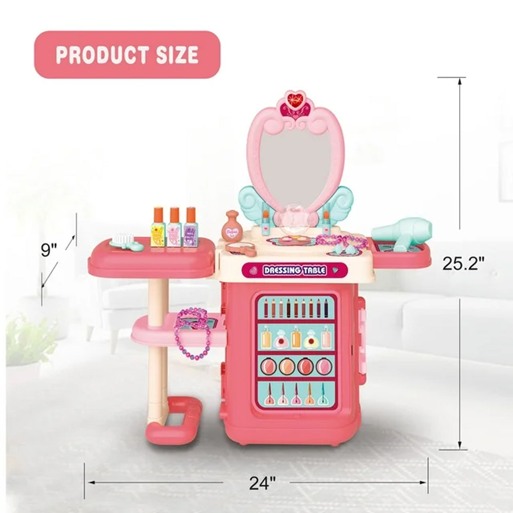 (Net) 3-in-1 Pink Dressing Table Beauty Makeup Set for Girls