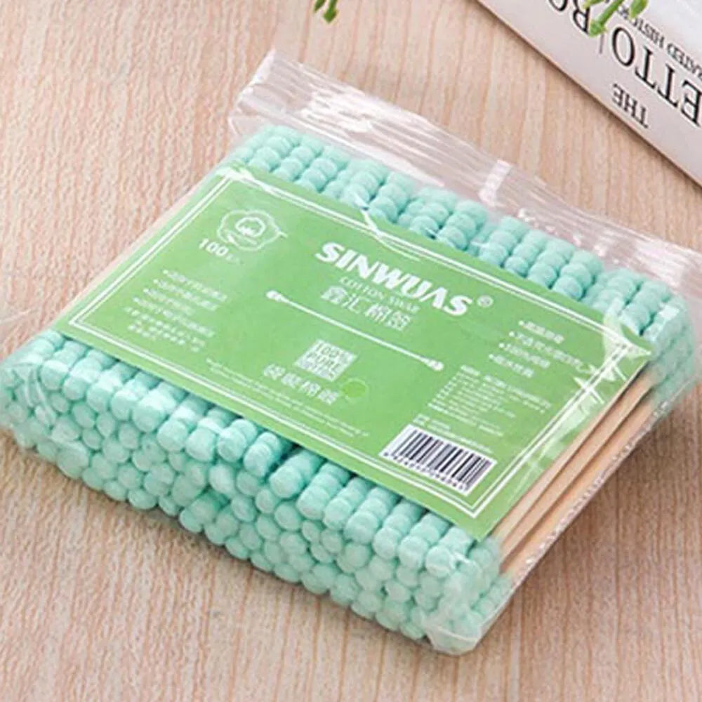 (NET)  100Pcs Double Head Disposable Makeup Cotton Swab