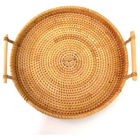 (NET) Rattan Decorative Serving Tray with Handle Kitchen Organizer