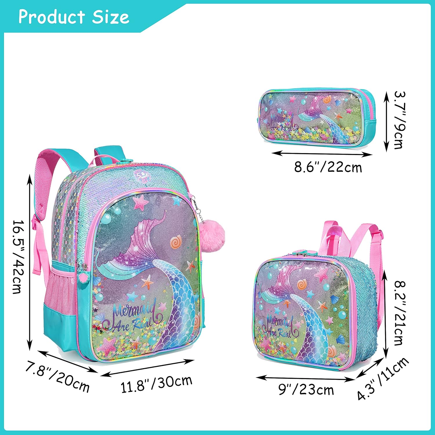 (NET) 3 in 1 School Backpacks for Girls