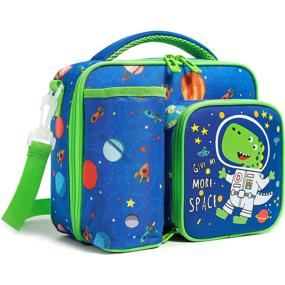 (NET) 22049-D IvyH Insulated Lunch Box for Kids, Reusable, Cute Tote Bag with Bottle Holder for School Recommended for Kids 3 Years and Up, Green Dinosaur, Kids Lunch Bag, Children's Backpack