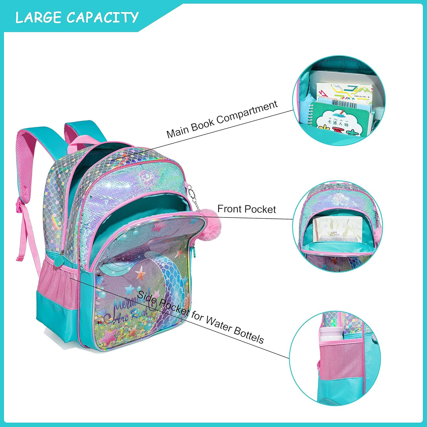 (NET) 3 in 1 School Backpacks for Girls