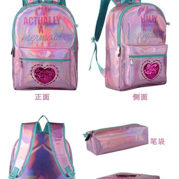 (NET) Mermaid Love Design Kids School Bag Lunch Bag And Pencil Case Set Of 2 Pcs / 19203-2