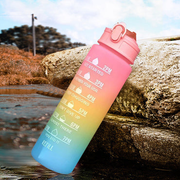 **(NET)** Sport Plastic Water Bottle with Straw Leak Proof Motivational Fitness Drink for Gym 800ml / KN-641